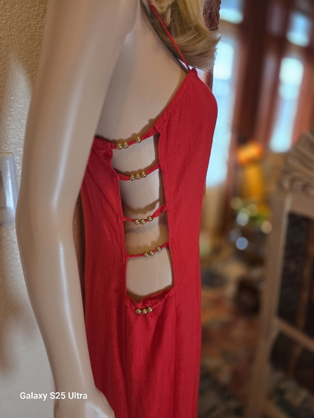 MISSGUIDED Metal Beads Detail Linen Blend Side Cut-Out Maxi Dress Large NWT - Picture 12 of 15